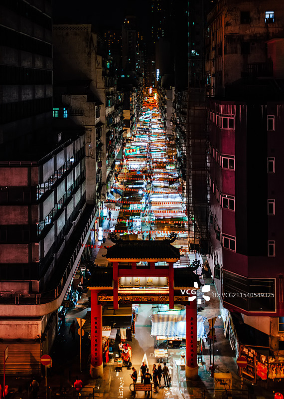 香港九龙油麻地，庙街夜市夜景图片素材
