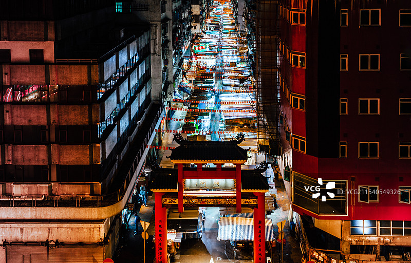 香港九龙油麻地，庙街夜市夜景图片素材