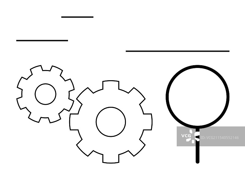 齿轮和放大镜象征着过程图片素材