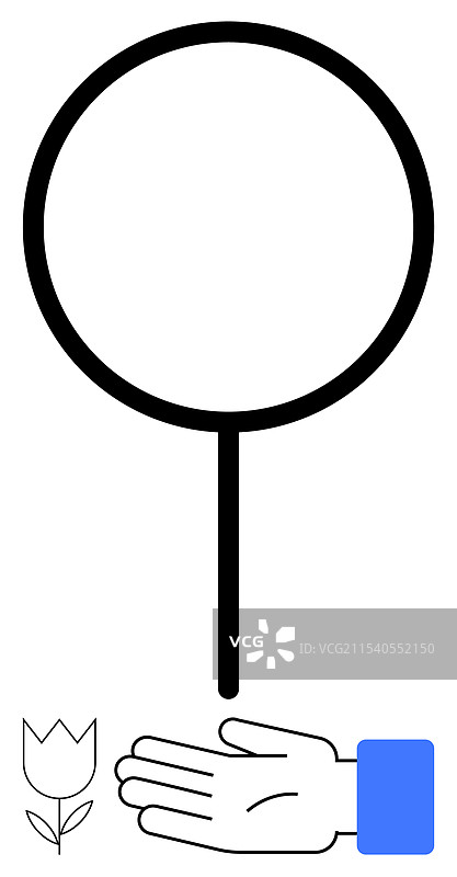 手握放大镜，里面有一个小物体图片素材