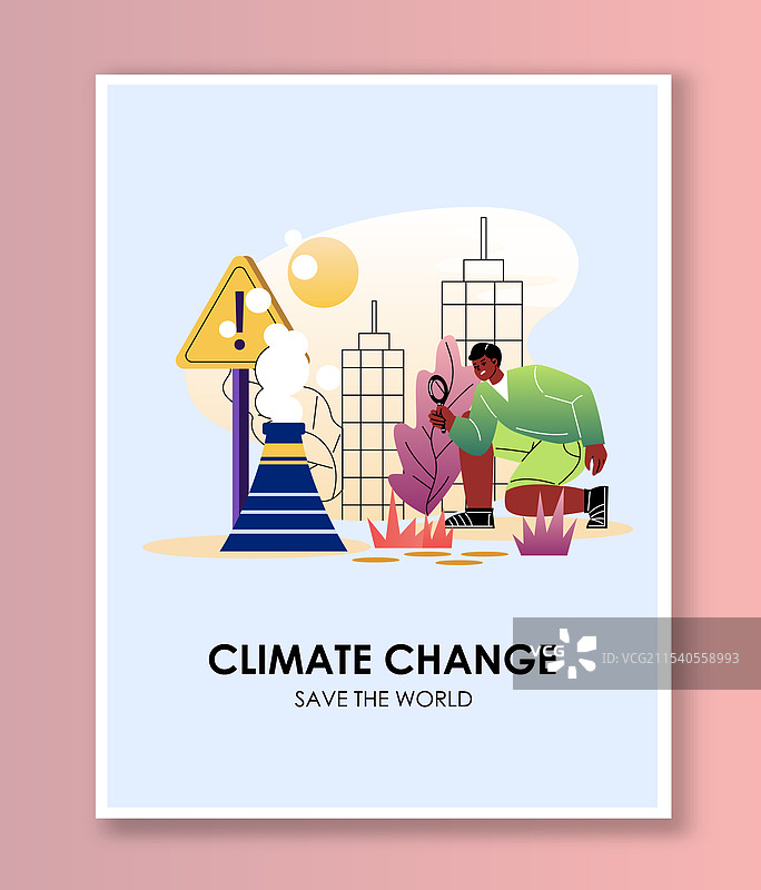 气候变化海报，手持放大镜的男子图片素材