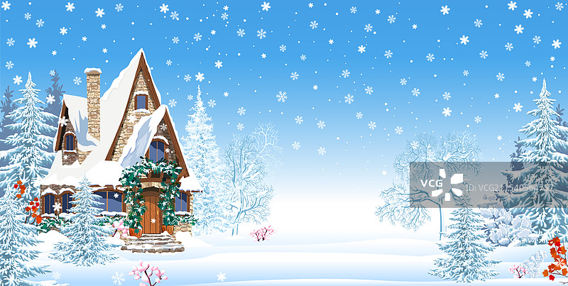 冬季森林中的圣诞夜房屋图片素材
