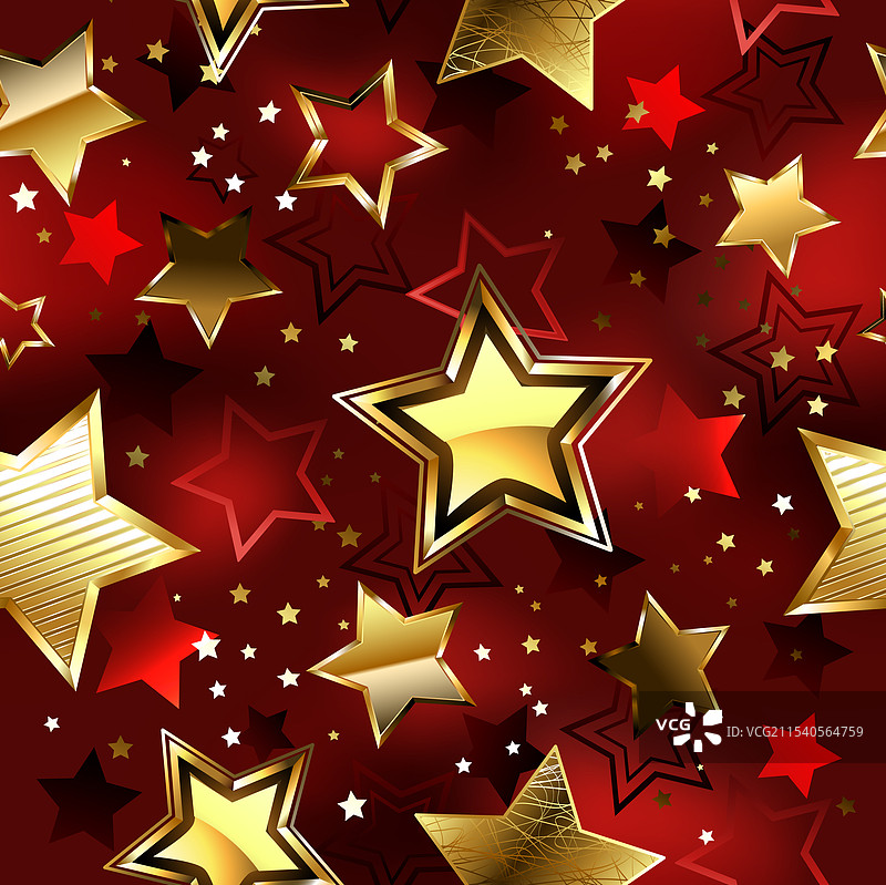 无缝的金色星星在红色背景上图片素材
