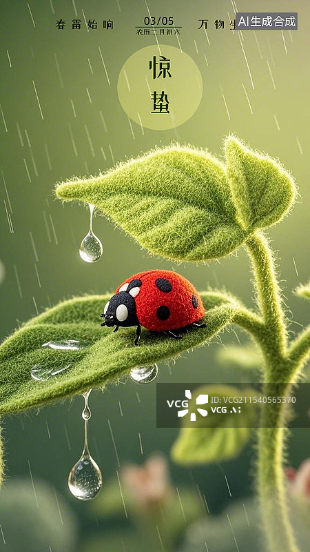 【AI数字艺术】二十四节气海报-毛毡创意趣味节气海报-惊蛰图片素材