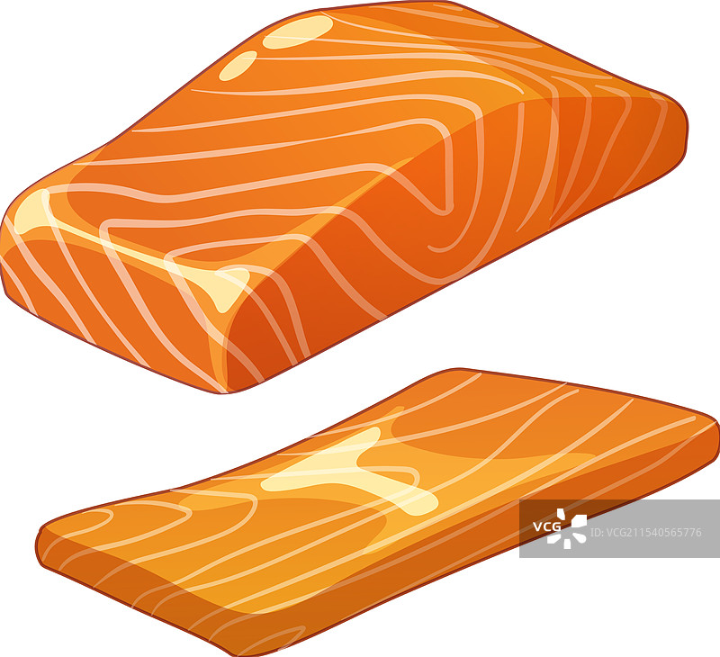 两块色彩鲜艳、纹理细致的三文鱼片图片素材