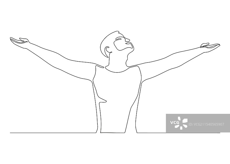 快乐的男人在放松练习中举起双手图片素材