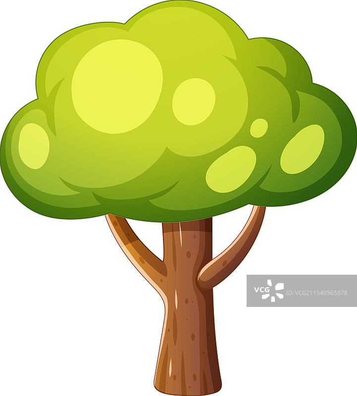 明亮的绿色树木，粗壮的棕色树干图片素材