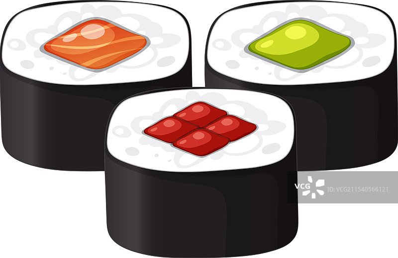 三款色彩鲜艳的寿司卷展示在一起图片素材