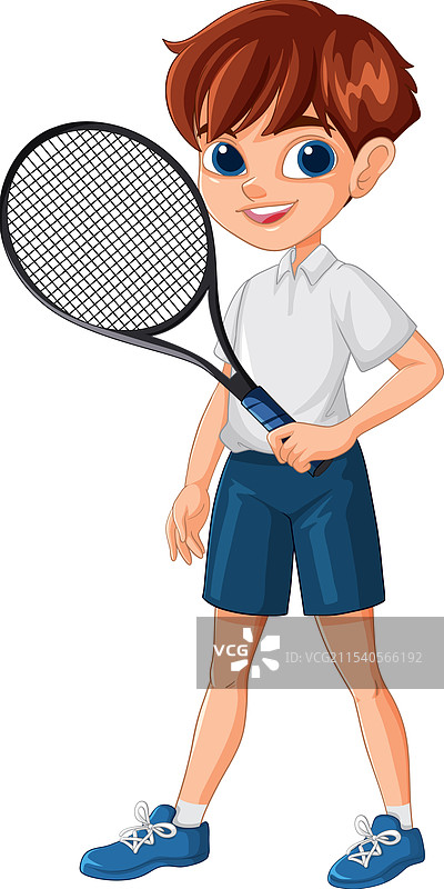 穿着运动服的男孩手持网球拍图片素材