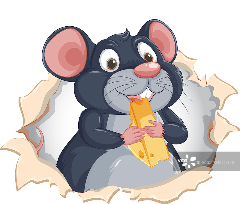 一只快乐的老鼠拿着一块奶酪图片素材