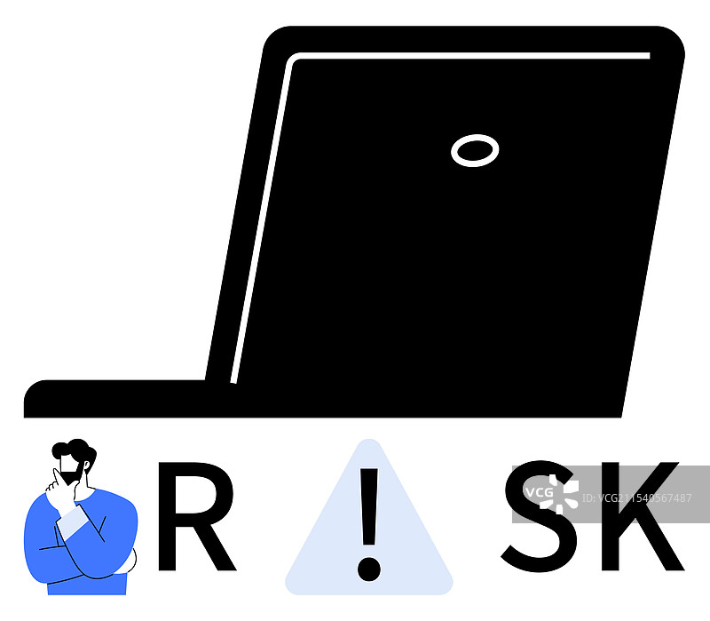 带有注意标志的笔记本电脑，突出显示内容图片素材