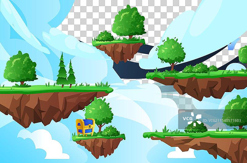 飞行的水平平台，上面有树木和灌木丛图片素材