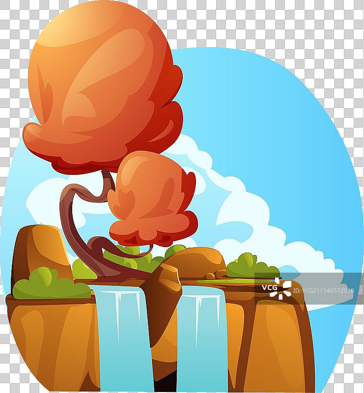 悬崖边的魔法树，橙色树叶如火焰般绚丽图片素材