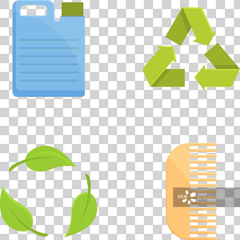 卡通风格的回收图标集合，包含各种物品图片素材