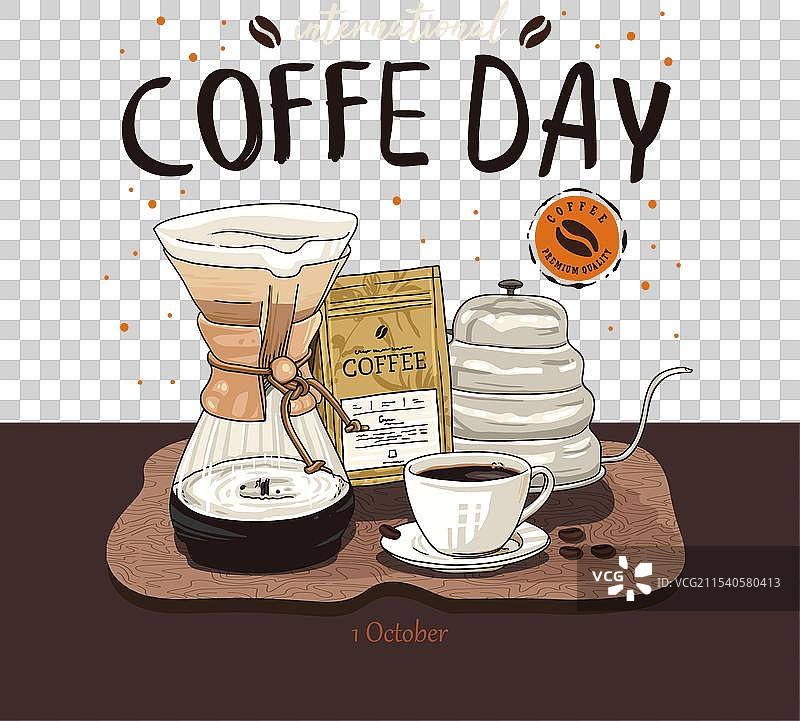 国际咖啡日的咖啡机展示图片素材