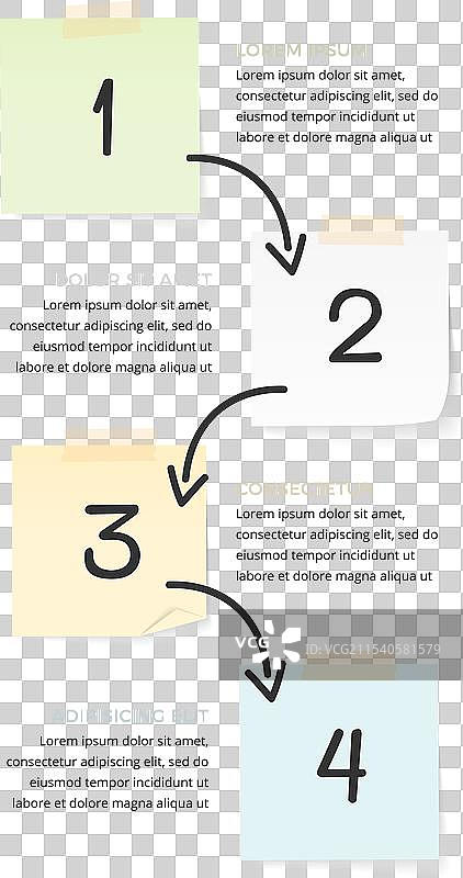 带有纸质便签的四步信息图模板图片素材