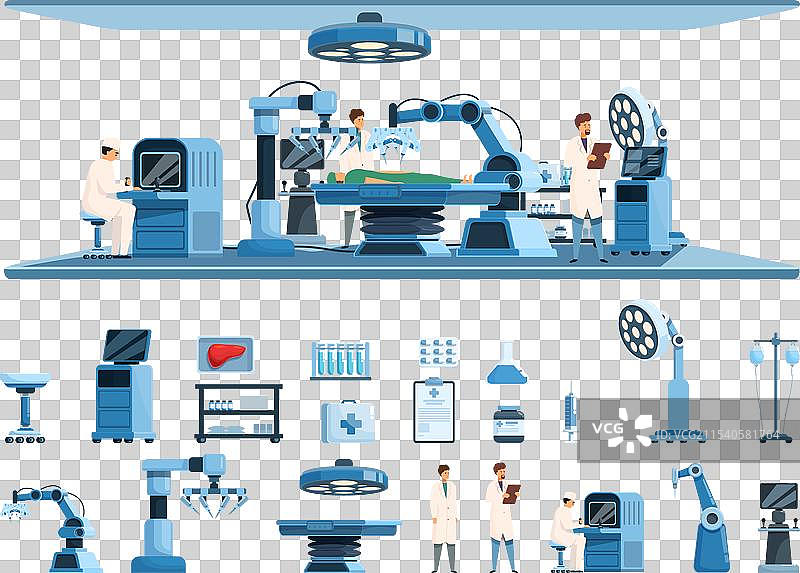 医疗机器人操作员图标集卡通风格图片素材