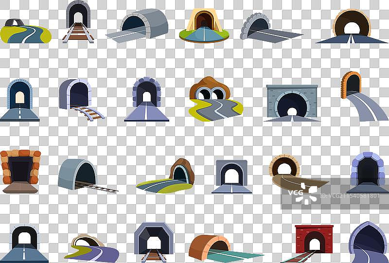 拱形隧道图标集 卡通道路汽车图片素材