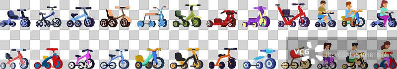 儿童三轮车图标集 卡通骑行图片素材