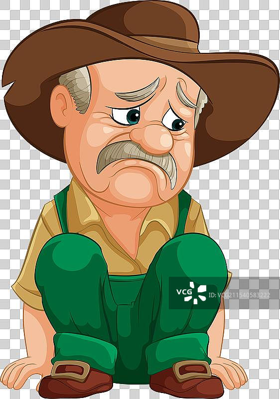 坐着的卡通牛仔看起来很伤心图片素材