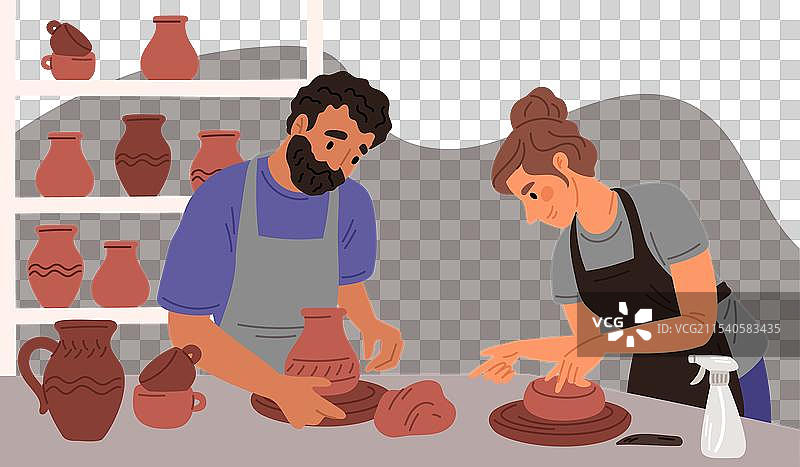 陶艺工作坊中的专业陶瓷师们图片素材