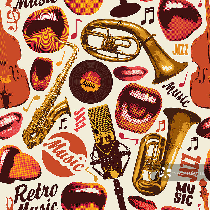 复古爵士音乐主题的无缝图案图片素材