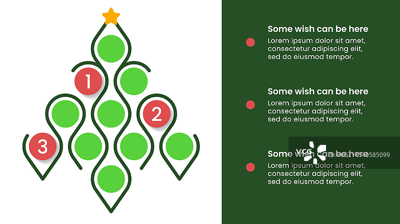 圣诞树信息图模板，包含三个愿望图片素材