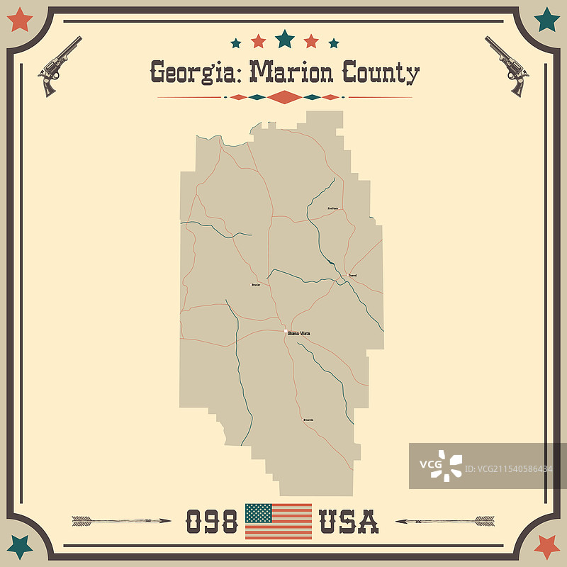 美国乔治亚州马里昂县的复古地图图片素材