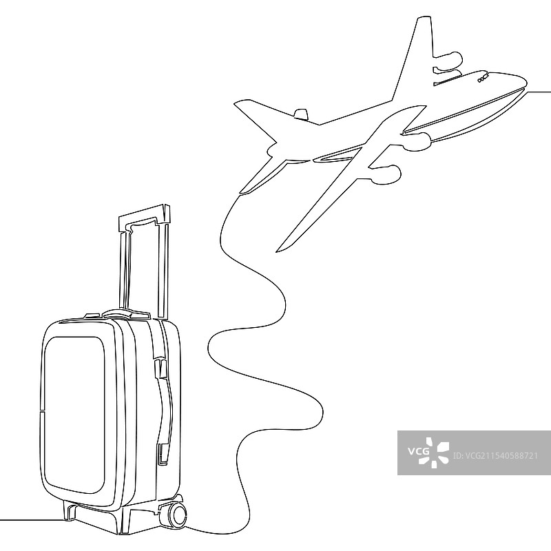 连续线条画的行李箱和飞机图片素材