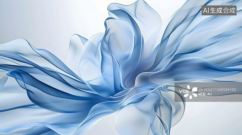 【AI数字艺术】蓝色丝绸花朵抽象背景图片素材
