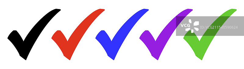 一组五个不同颜色的勾选标记图片素材