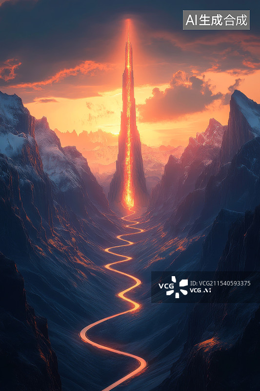 【AI数字艺术】梦幻景观燃烧的山谷图片素材