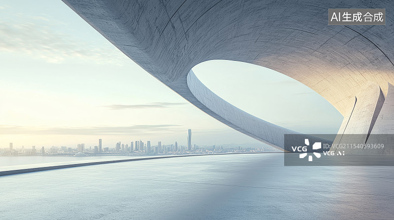 【AI数字艺术】弧形桥梁与城市景观图片素材