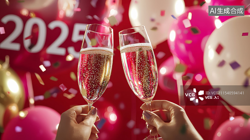 【AI数字艺术】香槟与2025新年庆祝场景图片素材