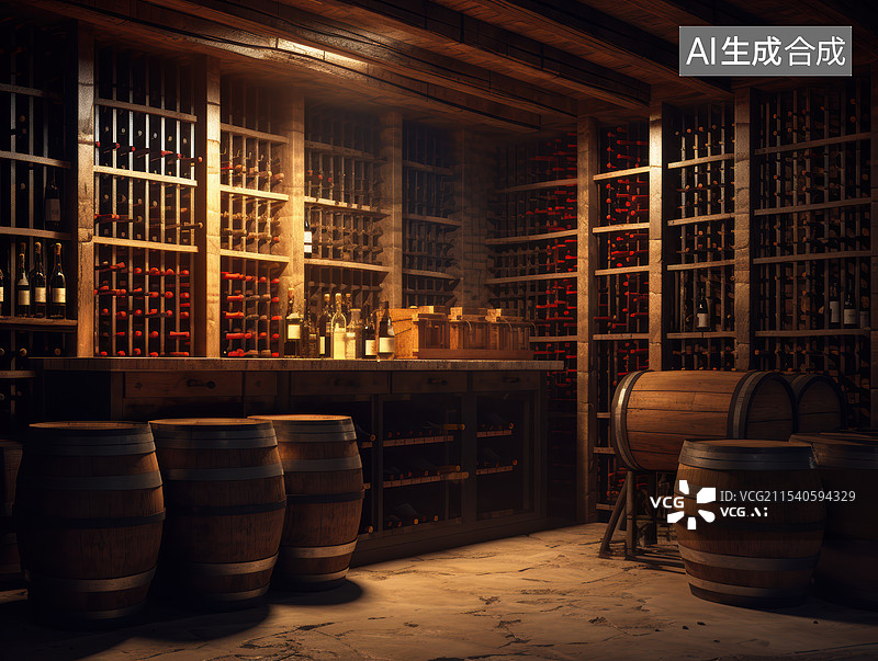 【AI数字艺术】醇香酒窖，红酒珍藏图片素材