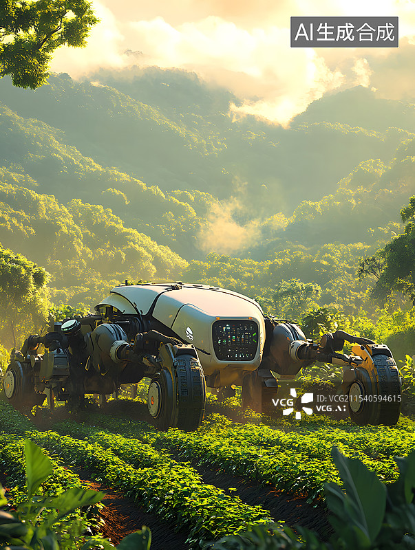 【AI数字艺术】未来机器种植，智能化农业，科技背景图片素材