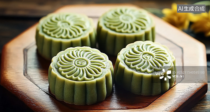 【AI数字艺术】中式糕点绿豆糕图片素材