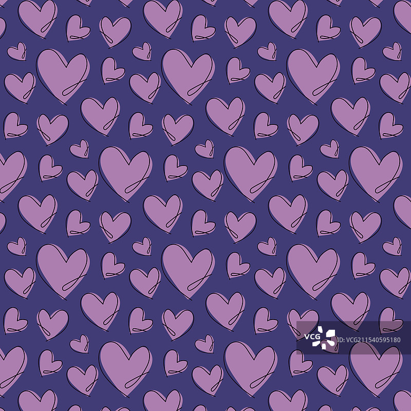 淡紫色手绘心形的无缝图案图片素材