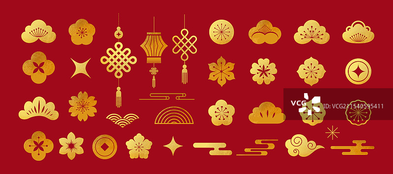 金色中国亚洲抽象多彩元素图片素材