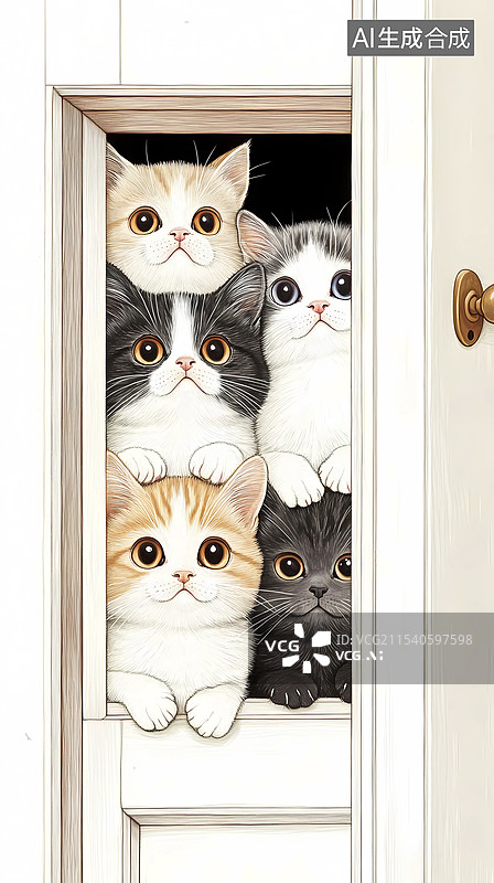 【AI数字艺术】可爱开门叠猫猫插画图片素材