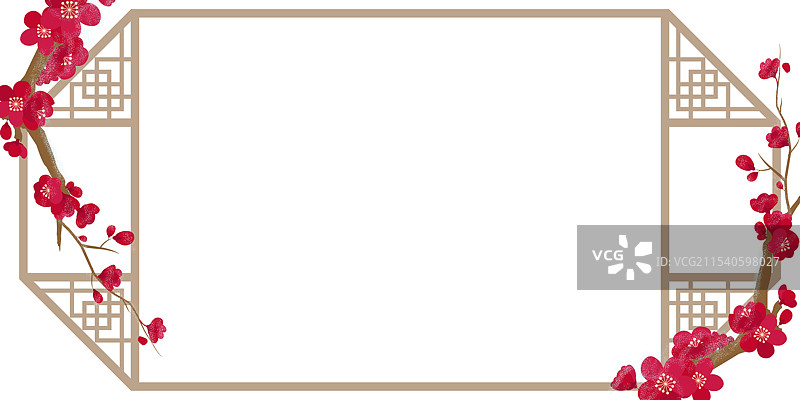 手绘国潮风格冬天梅花四季系列背景插画图片素材