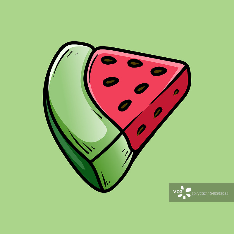 单片西瓜，孤立的彩色绘画图片素材