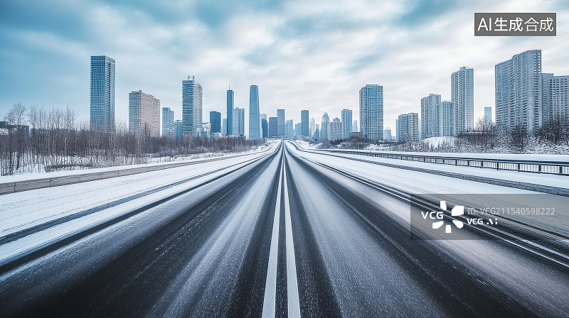 【AI数字艺术】城市公路上的雪图片素材