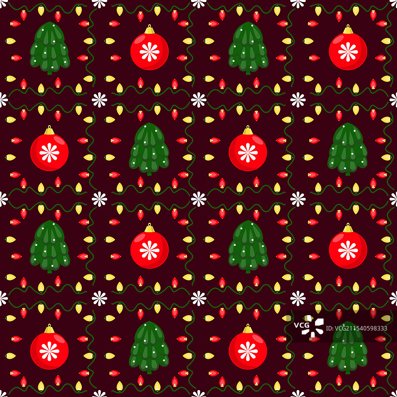 圣诞树和气球的无缝图案图片素材