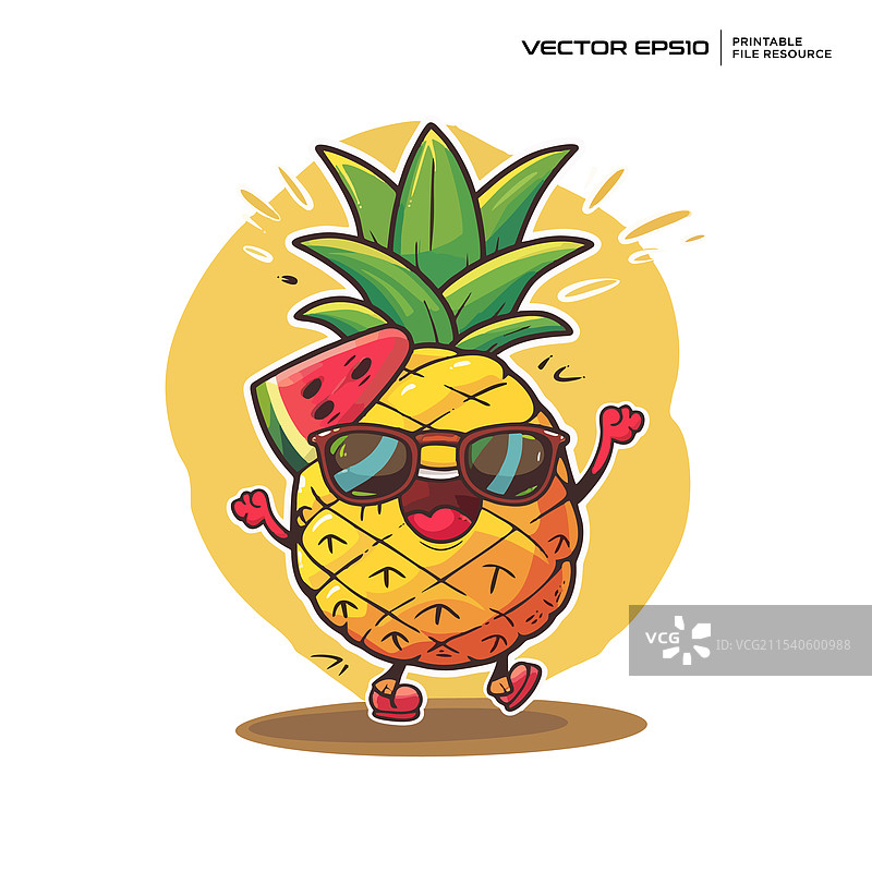 快乐的菠萝和西瓜角色吉祥物图片素材