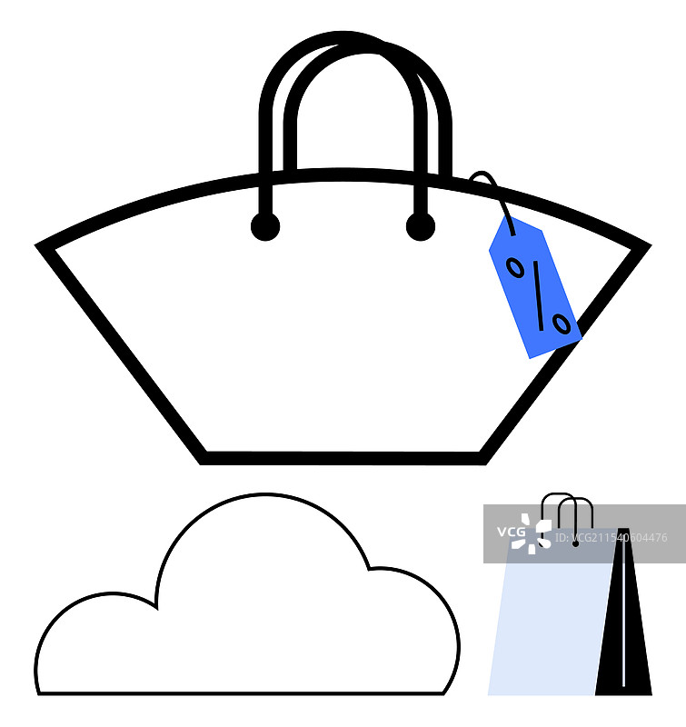 带有折扣标签的购物袋和纸张图片素材