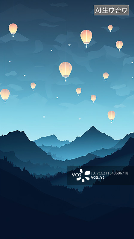 【AI数字艺术】天空漂浮的孔明灯图片素材