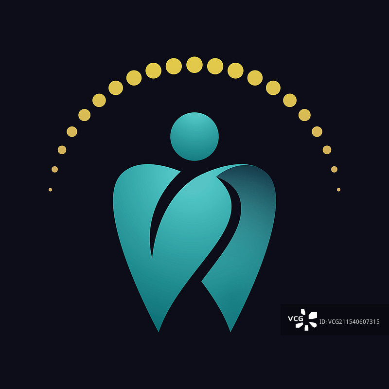 抽象的青色人形与金色弧线图片素材