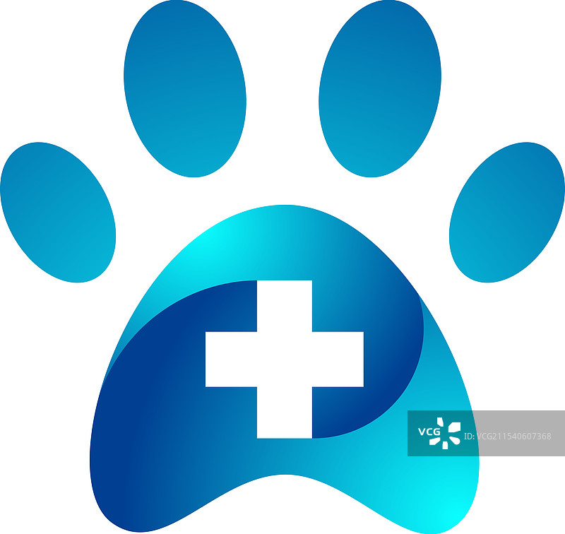 蓝色爪印与医疗十字标志图片素材