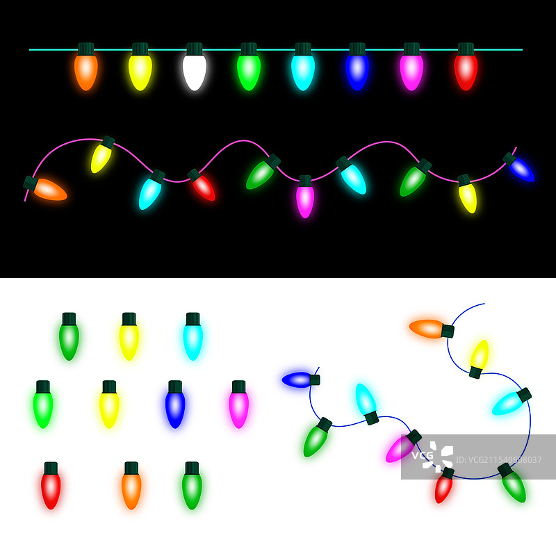 逼真的发光彩色圣诞灯饰图片素材